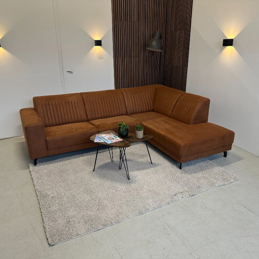 Cognacfarbenes Ecksofa, gereinigt, 276 x 200 cm