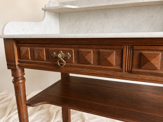 Toeletta antica in stile Luigi XVI in legno e marmo bianco venato. – Cassettiere, Wood, Marble (photo 8 of 9)