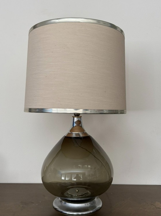Vintage Italian Smoked Glass And Chrome Table Lamp, 1960s – Textile (photo 3 of 17)