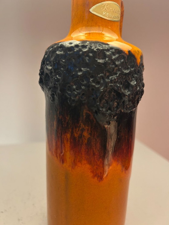 Image 1 of Wireless vase lamp upcycled from a handled vase by Kreutz Keramik and African batik fabric