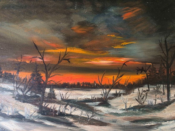 Dipinto a olio vintage Paesaggio invernale – Dipinti e disegni, Tela (photo 9 of 11)