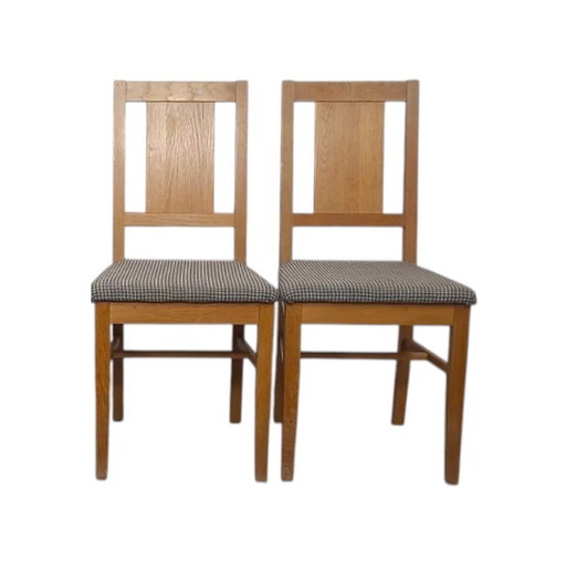 Set of 2 Brutalist chairs in oak and checkered fabric, Denmark, 1960