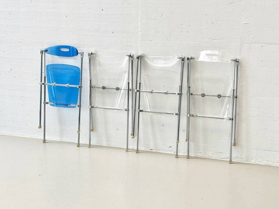 Image 1 of Set of 4 folding chairs made of acrylic by Giancarlo Piretti for Castelli, 1980s