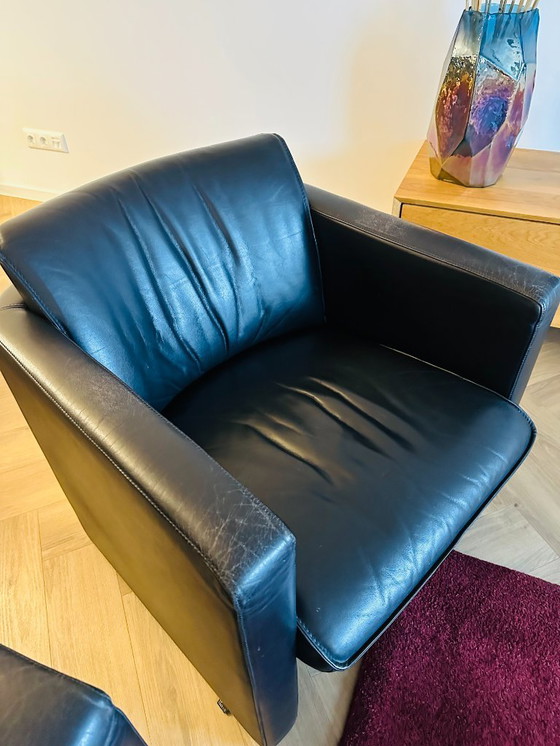 Image 1 of Ensemble de 2 fauteuils Leolux Fabio en cuir noir