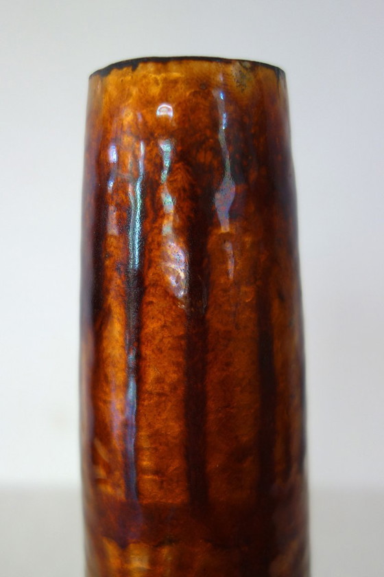 Vintage copper and cloisonné enamel Art Deco Vase, Gold (photo 7 of 13)