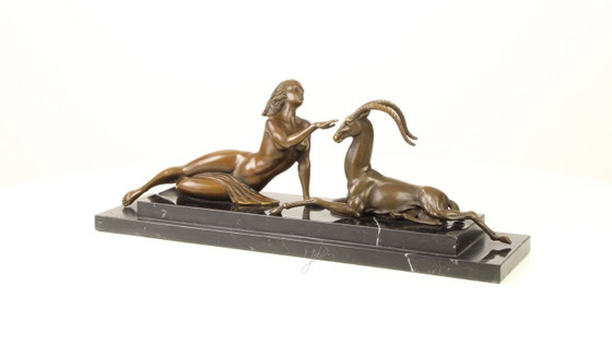 Image 1 of BRONZE STATUE OF AN AMAZON WITH ANTILOPE