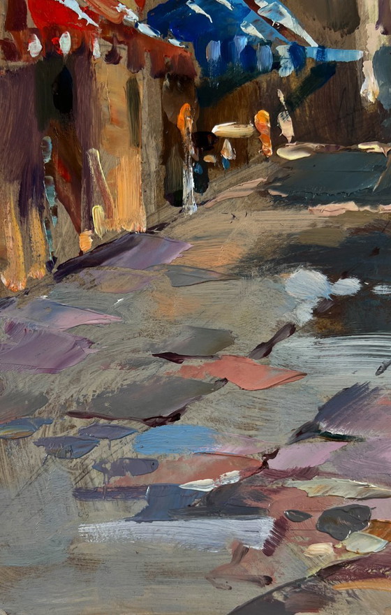 Image 1 of Original Oil Painting City Road Landscape Quiet Street In The Old Town