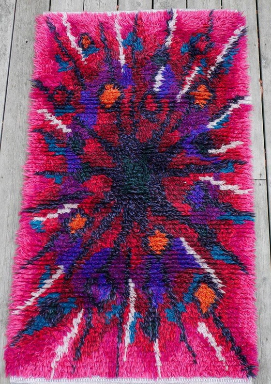 Image 1 of Swedish Tibetan Rya rug with flower by Jagarz for Rya