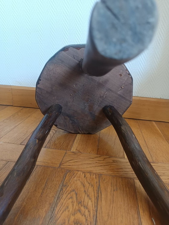 Brutalist Tripod Wooden Stool – Vintage (photo 7 of 7)