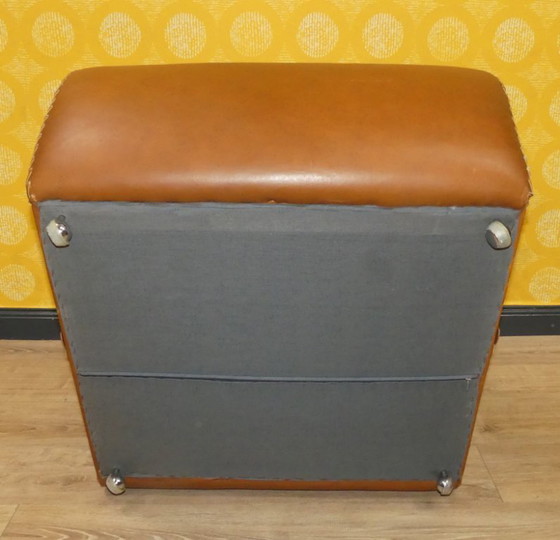 Image 1 of Sessel Baseball Stil Leder Cognac top Zustand retro vintage 70er Jahre Teil einer GARNITUR Armchair karamell 