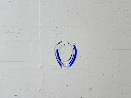 Image 1 of Vase en cristal de Murano à décor bleu, Italie, années 1970
