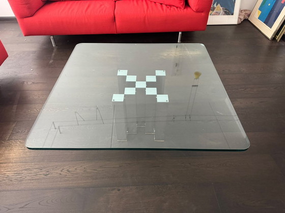 Vintage Design Coffee Table 110x110cm - Geometric Base – Glass (photo 2 of 5)