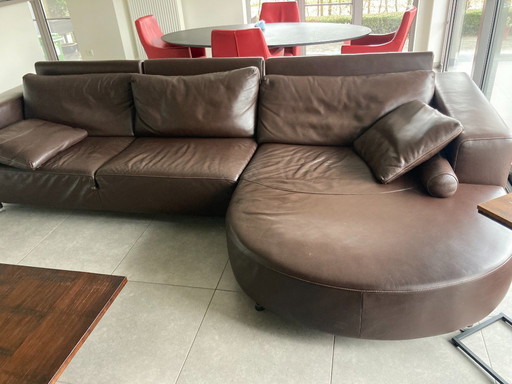 Leather sofa with chaise longue