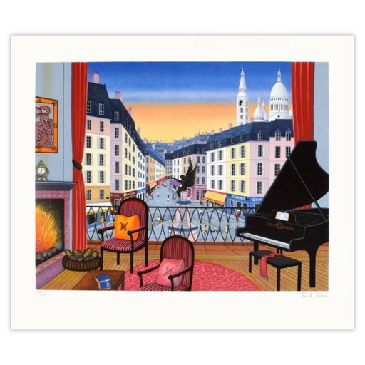 François FANCH LEDAN Parigi - La Butte Montmartre Litografia firmata 1997