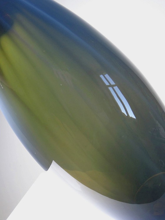 Image 1 of Large vintage pear-shaped vase in smoked glass lined with opaline glass, Murano soap bubble design