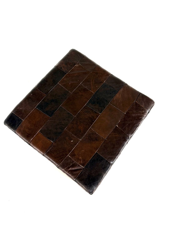 Vintage chocoladebruine leren patchwork poef ‘70 – Hockers en poefs, Leer (photo 3 of 9)