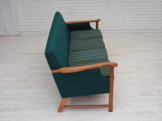 Image 1 of 1970s, Danish 4-seater sofa, furniture wool, solid oak wood.