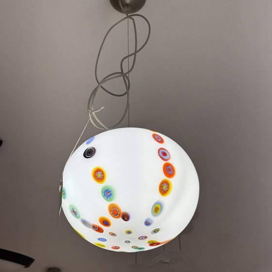 Lampadario Sospensione Sfera Vetro Murano Murrine Colorate Bianco Design Pop – Lampade a sospensione (photo 4 of 5)