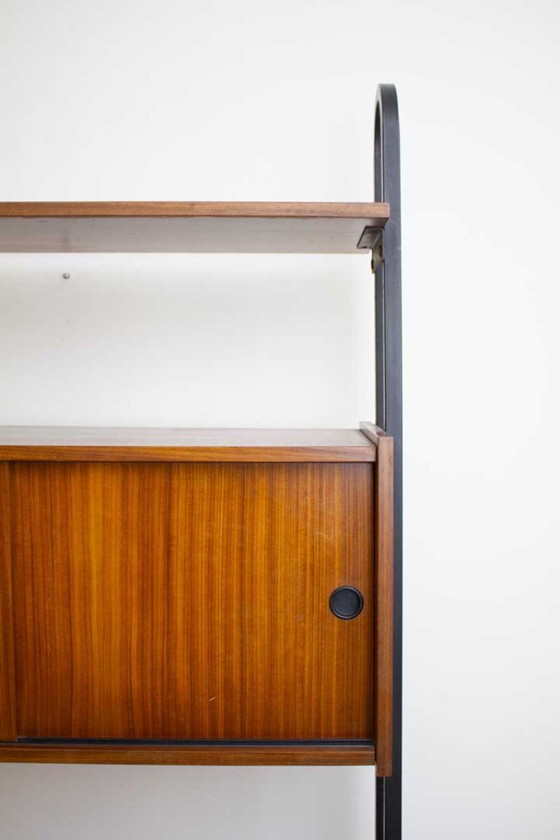 Image 1 of Vintage wall system with teak desk and black metal frame