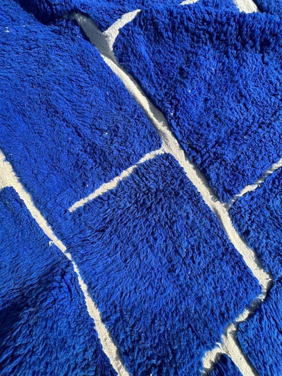 Image 1 of Moroccan Blue Beni Mrirt Rug 300x340 cm - Handmade Wool Rug Blue Geometric Area Rug - Luxury Berber Rug Modern Designer Carpet