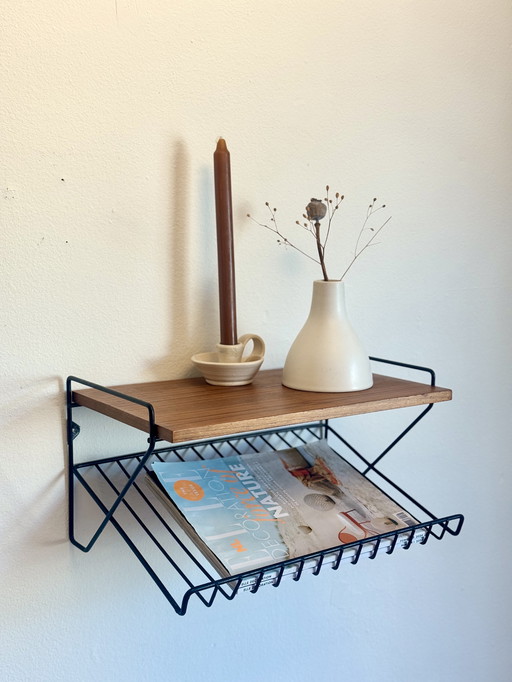 Vintage string wall rack 1960s/70s - wood & metal