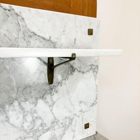 Image 1 of Cómoda Art Nouveau, lavabo con tapa de mármol y espejo, roble, años 1910