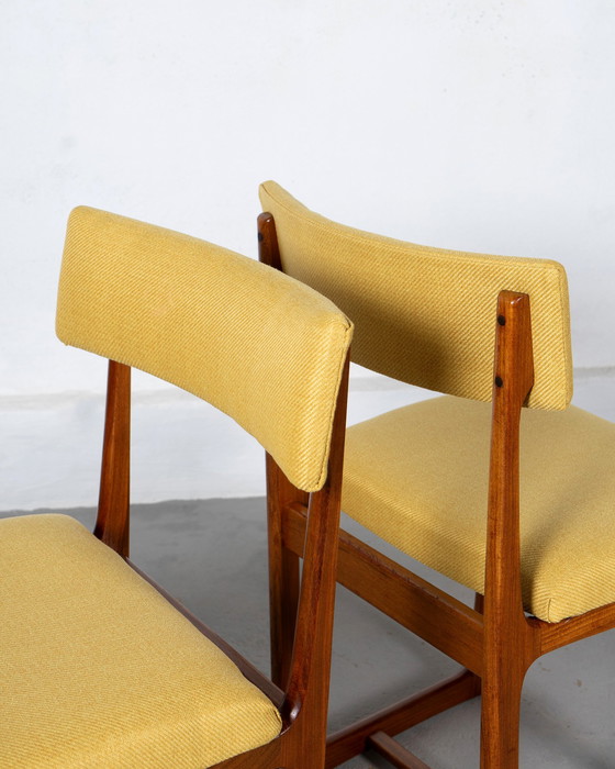 Image 1 of 4x Dining Chairs Made of Afromosia and Mustard Fabric by A. Younger Ltd.