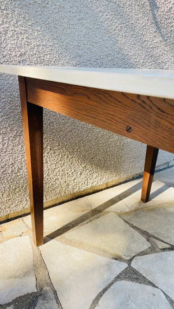 Image 1 of Vintage Oak Farmhouse Table with White Top
