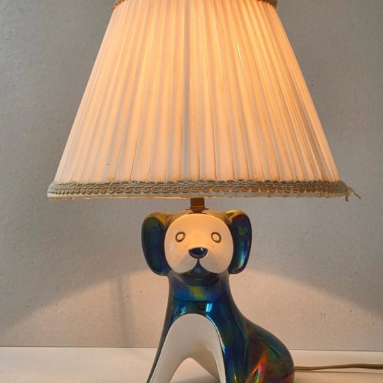 Image 1 of Vintage 1960s Iridescent Ceramic Dog Lamp by Maison Verceram