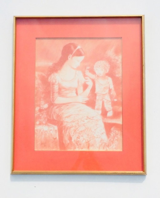 Alvarido, Large Red Chalk: 'The Gift' 70s Vintage