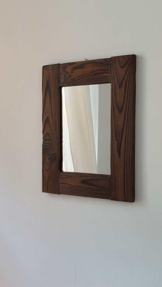 Image 1 of Vintage minimalistische wandspiegel van gebeitst hout
