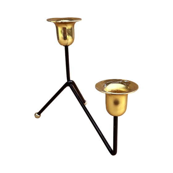 Image 1 of Modernistische tweelichts staande kandelaar, België 1970.