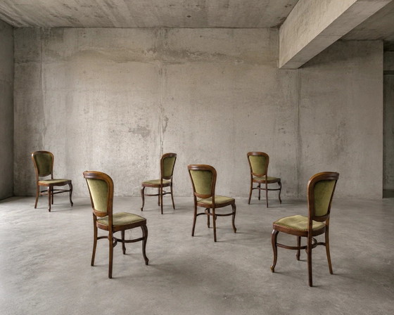 6 x Chaises de salle à manger Thonet classiques / revêtement velours / années 60 / (photo 4 of 12)