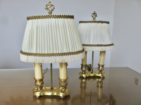 Image 1 of Paire De Lampes Bouillotte En Bronze Doré Style Empire