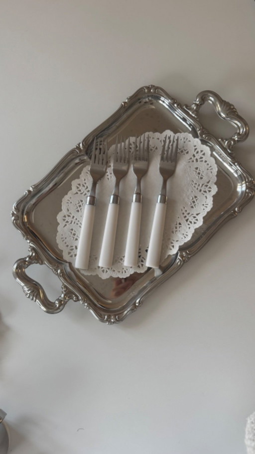 Set of 4 Vintage White Handle Forks