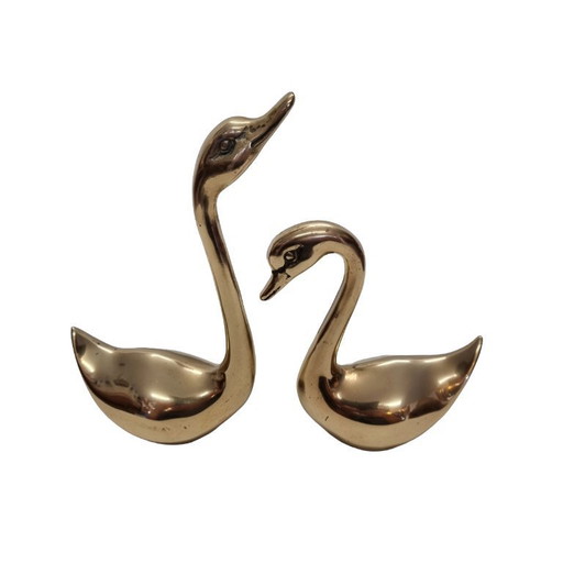 Hollywood Regency brass swans