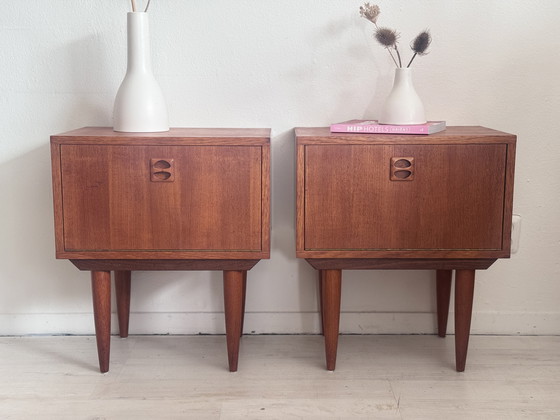 Image 1 of Set vintage Deense nachtkastjes teak jaren 60