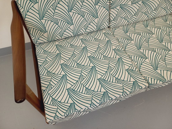Image 1 of Arne Wahl Iversen voor Komfort 3-zits Scandinavische vintage bank in teak en stof uit de jaren 60