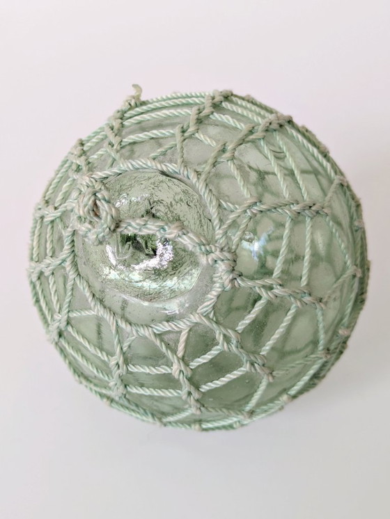 Image 1 of Satz von 3 antiken französischen Fischschwimmern, grünes Glas mit Netz