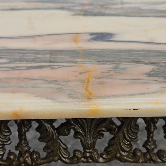 Image 1 of Franse Vintage Marmeren Messing Salontafel - Cocktailtafel-Lounge Tafel-Barok Stijl-60er jaren