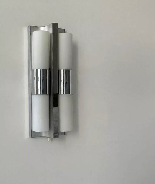 Vintage chrome-plated metal and opaline wall lamp, Germany 1960