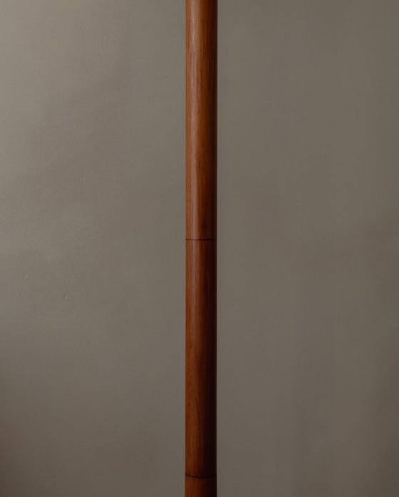 Image 1 of Lampada da terra vintage in teak con paralume in tessuto | Lampada da terra in stile scandinavo moderno | Anni '60-'70