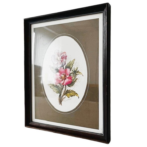 Image 1 of Impression de fleurs sur peinture vintage des années 1960