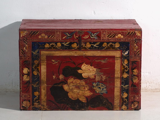 Baule antico dipinto rosso vermiglio in legno di pino – Cina, circa 1900 – Armadi contenitori, Iron (photo 22 of 40)