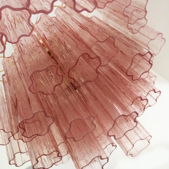 Image 1 of Lustre de plafond luxueux en verre d'art rose Tronchi