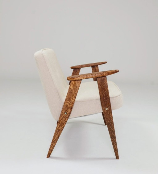 Vintage fauteuil beige bouclé Eikenhout ontwerp van Chierowsky 366