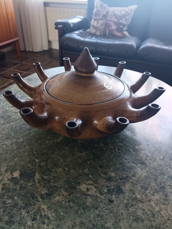 Image 1 of Vaso/lampada a olio in ceramica a forma di tulipano, fatto a mano, anni '70