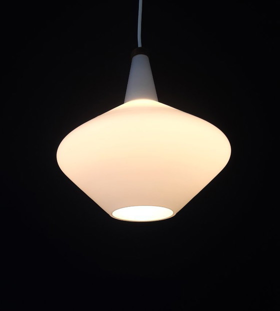 Image 1 of Vintage milk glass pendant lamp, mcm lamp, minimalist hall lamp
