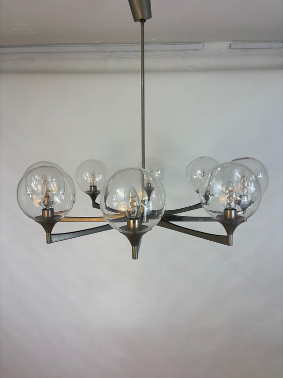 Image 1 of Lampada a 6 bracci in metallo con rivestimento in vetro - Anni '60