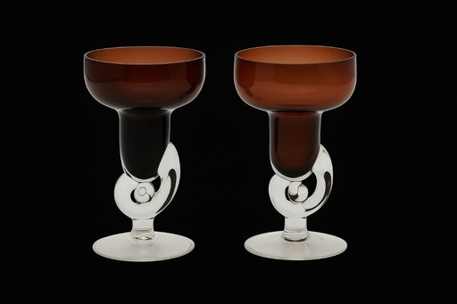 Vintage Burgundy Glass Candlestick Holders: Handmade France Table Decor